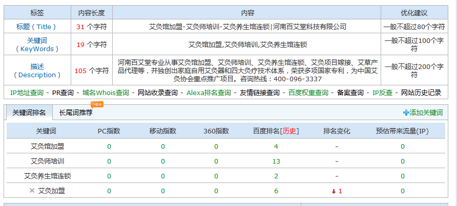 百艾堂網站排名截圖